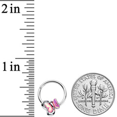 16G 3/8 Heart Pink Butterfly Hinged Segment Ring