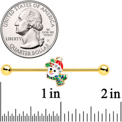 14G Clear Gem Gold Tone Snowman Christmas Industrial Barbell 38mm