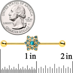 14G Blue Gem Gold Hue Snowflake Christmas Industrial Barbell 38mm