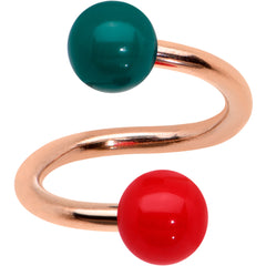 Red Gem Rose Gold Tone Snowman Christmas Spiral Belly Ring Set of 3