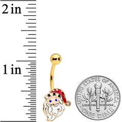 Clear Gem Gold Tone Blue Eyed Santa Claus Christmas Belly Ring