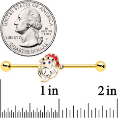 14G Gold Tone Blue Eyed Santa Christmas Industrial Barbell 38mm