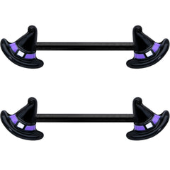 14G 5/8 Black Purple Band Witch Hat Halloween Nipple Ring Set