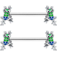14G 9/16 Clear Gem Polka Dot Frog Barbell Nipple Ring Set