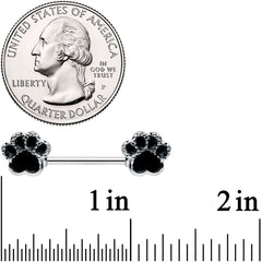 14G 9/16 Textured Black Paw Print Barbell Nipple Ring Set