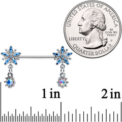 14G 9/16 Aurora Gem Snowflake Blues Christmas Nipple Ring Set