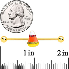 14G Gold Tone Candy Corn Halloween Industrial Barbell 38mm