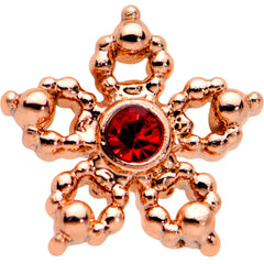 20G 1/4 Red Gem Rose Gold Tone Textured Snowflake Nose Bone