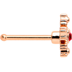 20G 1/4 Red Gem Rose Gold Tone Textured Snowflake Nose Bone