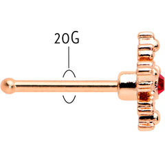 20G 1/4 Red Gem Rose Gold Tone Textured Snowflake Nose Bone