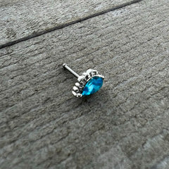 20G 1/4 Blue Gem Textured Art Deco Nose Bone