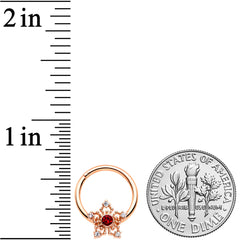 16G 3/8 Red Gem Rosy Hue Texture Snowflake Hinged Segment Ring