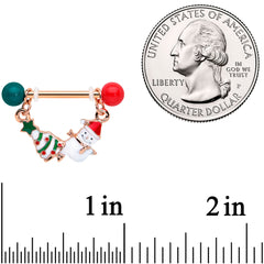 14G 1/2 Red Green Rose Gold Tone Christmas Tree Nipple Ring Set