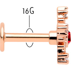 16G 1/4 Red Gem Rose Gold Tone Texture Snowflake Labret Tragus