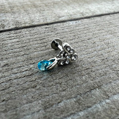16G 1/4 Clear Blue Gem Scrolling Elegance Dangle Labret Tragus