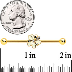 14G Clear Gem Gold Tone Feed Bee Flower Industrial Barbell 38mm