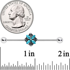 14G Blue Gem Rhombus Flower Industrial Barbell 38mm
