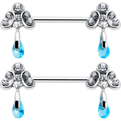 14G 9/16 Blue Gem Scrolling Elegance Dangle Nipple Ring Set