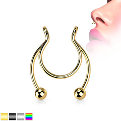 Gold Tone Horseshoe Ball Fake Septum Ring Nipple and Clip on Earring