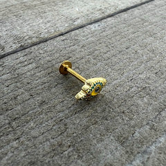 16G 5/16 Gold Tone Bold Peacock Feather Labret Monroe Tragus