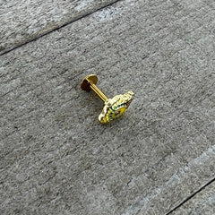 16G 1/4 Gold Tone Bold Peacock Feather Labret Monroe Tragus