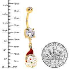 Clear Gem Gold Tone Decorated Santa Christmas Holiday Dangle Belly Ring