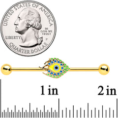 14G Gold Tone Bold Peacock Feather Industrial Barbell 38mm