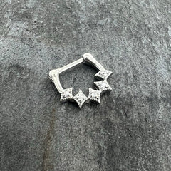 16G 3/8 Clear Gem Textured Rhombus Arc Cartilage Clicker Ring