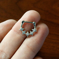 16G 3/8 Clear Gem Textured Rhombus Arc Cartilage Clicker Ring