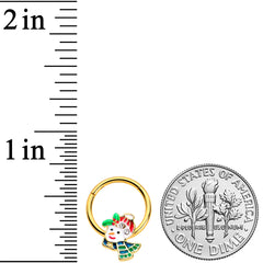 16G 3/8 Clear Gem Gold Tone Happy Snowman Hinged Segment Ring