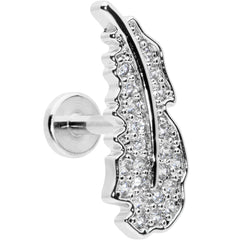 16G 1/4 Clear CZ Gem Feather Internally Threaded Labret Tragus
