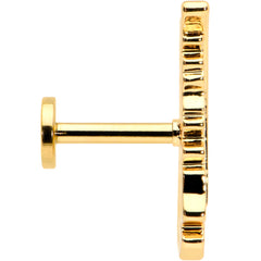 16G 1/4 Clear CZ Gold Hue Feather Internal Threaded Labret Tragus