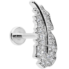 16G 5/16 Clear CZ Gem Feather Internally Threaded Labret Tragus