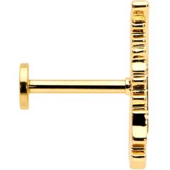 16G 5/16 Clear CZ Gem Gold Hue Feather Internal Thread Labret Tragus
