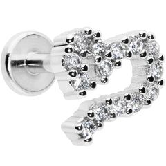 16G 1/4 Clear CZ Gem Half Heart Internally Threaded Labret Tragus