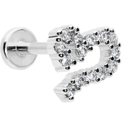 16G 5/16 Clear CZ Gem Half Heart Internal Thread Labret Tragus