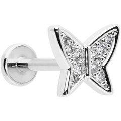 16G 5/16 Clear CZ Gem Butterfly Internally Threaded Labret Tragus