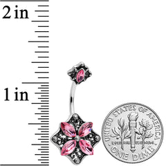 Pink Gem Baroque Rhombus Flower Double Mount Belly Ring