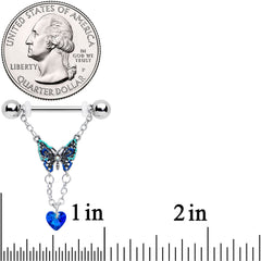 14G 9/16 Blue Gem Heart Colorful Butterfly Dangle Nipple Ring Set