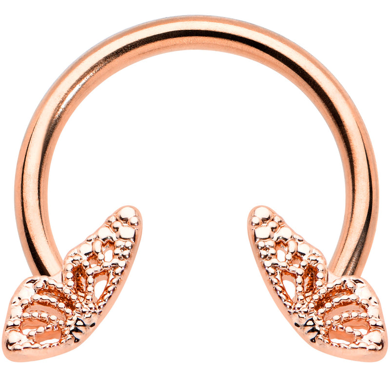 16G 3/8 Rose Gold Hue Texture Butterfly Horseshoe Circular Barbell