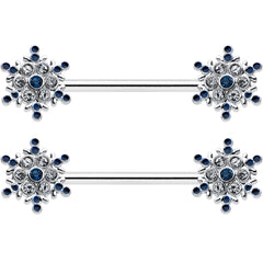 14G 9/16 Blue Gem Festive Snowflake Christmas Nipple Ring Set