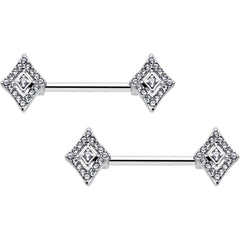14G 9/16 Clear Gem Double Rhombus Deco Barbell Nipple Ring Set