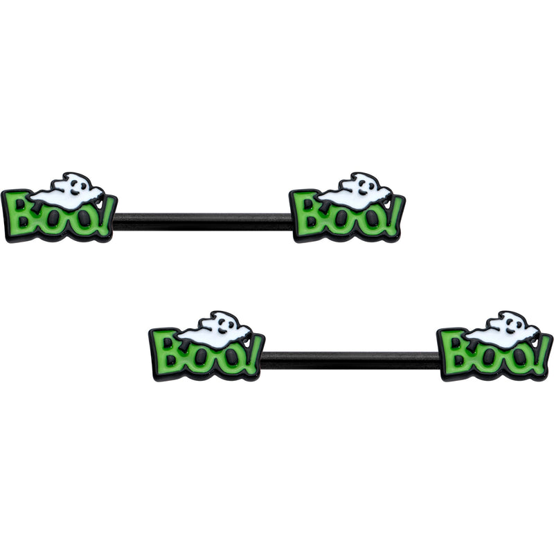 14G 9/16 Black Boo Smile Ghost Halloween Barbell Nipple Ring Set