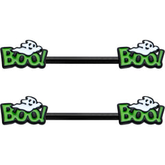 14G 9/16 Black Boo Smile Ghost Halloween Barbell Nipple Ring Set