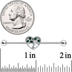 14G Green Gem Heart Tree Valentines Day Industrial Barbell 38mm