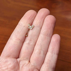 16G 5/16 Clear Gem Rose Gold Tone Butterfly Curved Eyebrow Ring