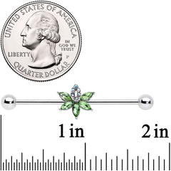 14G Aurora Green Gem Pot Leaf Industrial Barbell 38mm