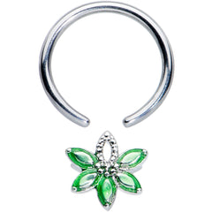 16G 3/8 Green Gem Texture Loopy Pot Leaf BCR Captive Ring