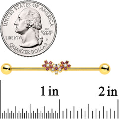 14G White Faux Opal Gold Hue Bunch Flower Industrial Barbell 38mm