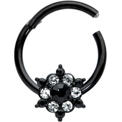 16G 3/8 Clear CZ Gem Black Abstract Sun Hinged Segment Ring